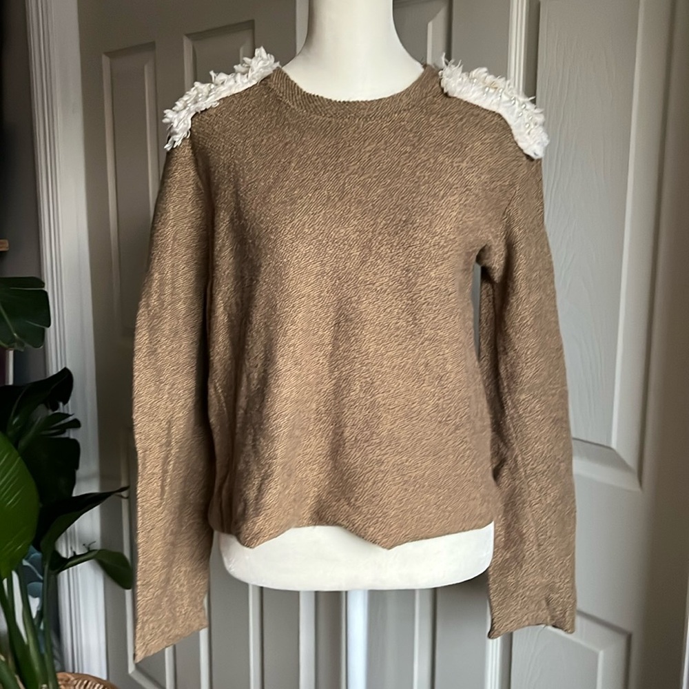Zara Y2K Trafaluc Vintage Pearl Shoulder Accent Military Knit Top Size M - Picture 4 of 10